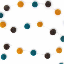 Load image into Gallery viewer, Hand Crafted Felt from Nepal: Pom Pom Garlands, Blue/Grey/Yellow

