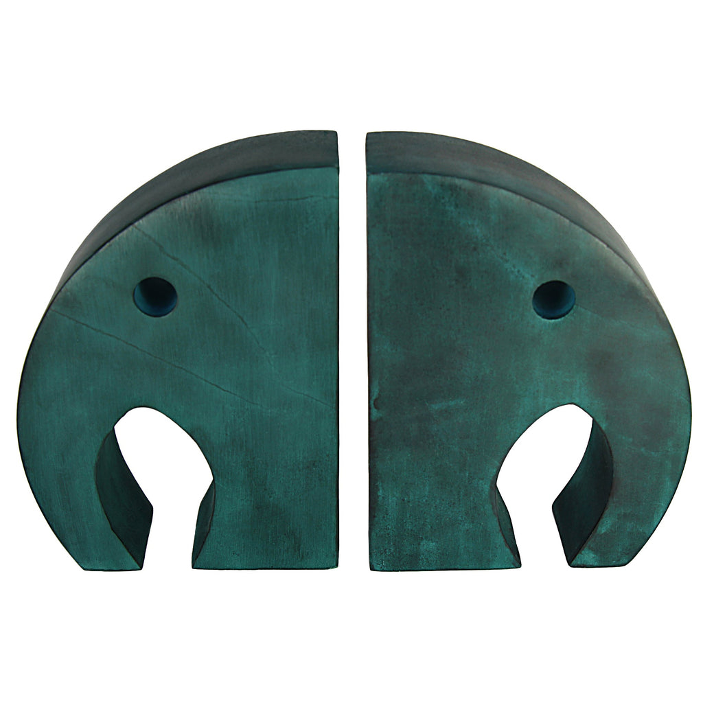 Teal Elephant Book Ends, Carved Gorara Soapstone