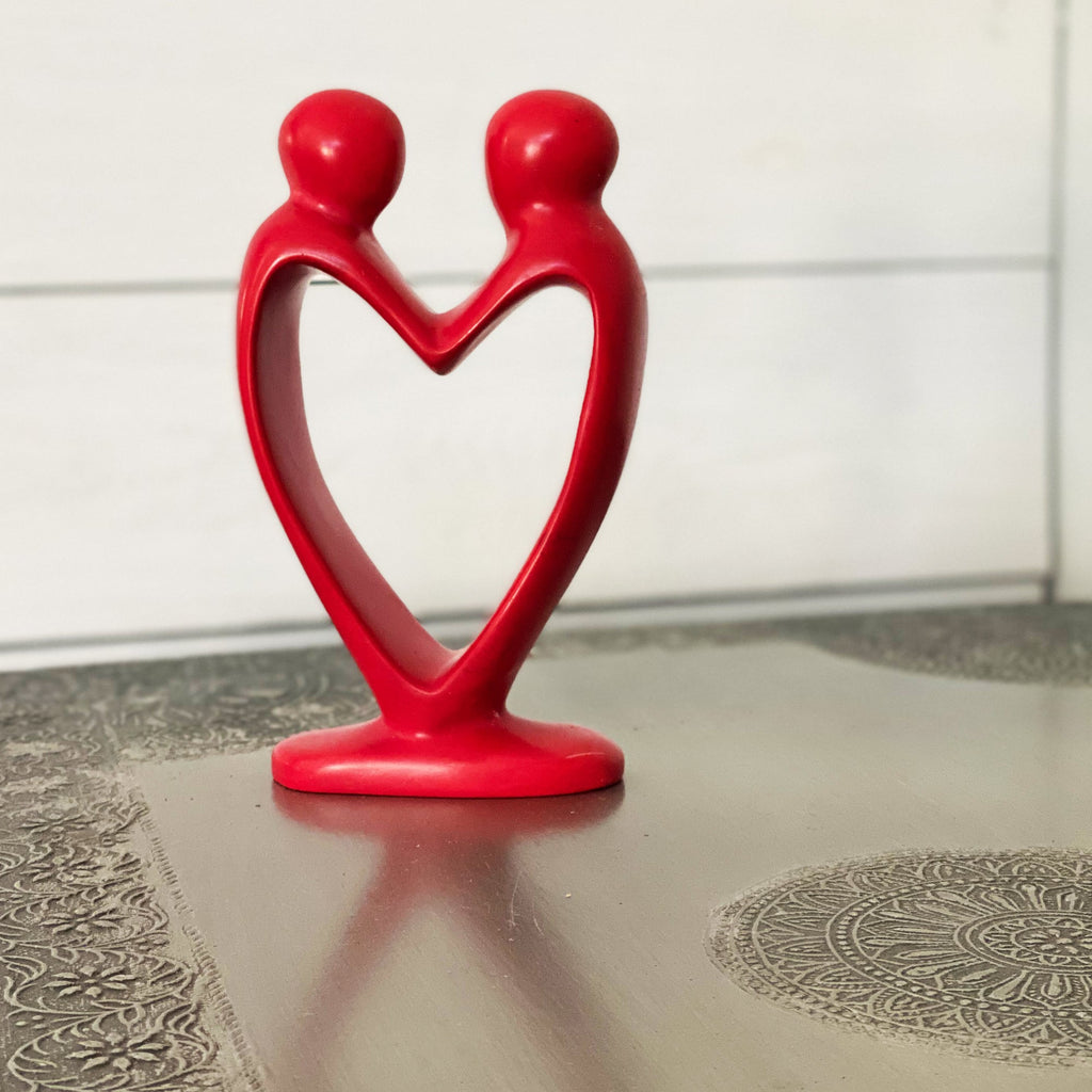 Handcrafted Soapstone Lover's Heart Sculpture in Red - Smolart