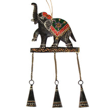 Load image into Gallery viewer, Embossed Elephant Chime, Hand-painted Recycled Iron
