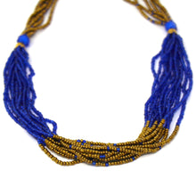 Load image into Gallery viewer, Multistrand Maasai Bead Necklace, Lapis Blue and Gold
