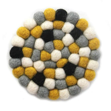 Load image into Gallery viewer, Hand Crafted Felt Ball Coasters from Nepal: 4-pack, Mustard - Global Groove (T)
