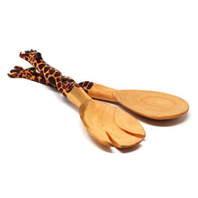 Load image into Gallery viewer, Hand-Carved Giraffe Salad Serving Set - Jedando Handicrafts
