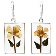 Load image into Gallery viewer, Pressed Yellow Flower Rectangle Dangle Earrings
