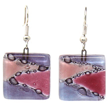 Load image into Gallery viewer, Square Glass Dangle Earrings, Zig Zag Purple &amp; Pink - Tili Glass
