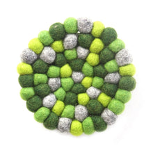 Load image into Gallery viewer, Hand Crafted Felt Ball Trivets from Nepal: Round Chakra, Greens - Global Groove (T)
