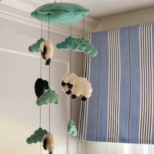 Load image into Gallery viewer, Blue Felt Counting Sheep Mobile - Global Groove

