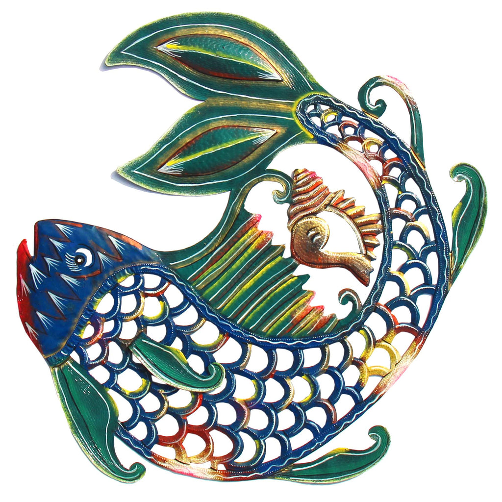 Shell Fish Octagonal 24 inch Painted Fish & Shell Handmade and Fair Trade β The White ...