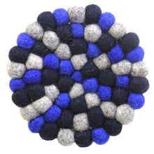Load image into Gallery viewer, Hand Crafted Felt Ball Trivets from Nepal: Round, Dark Blues - Global Groove (T)
