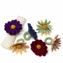 Load image into Gallery viewer, Hand Crafted Felt from Nepal: Set of 6 Napkin Rings, Assorted Daisies for Fall
