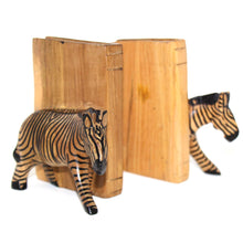 Load image into Gallery viewer, Carved Wood Zebra Book Ends, Set of 2
