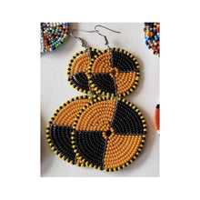Load image into Gallery viewer, Maasai Bead Double Circle Dangle Earrings, Gold and Black
