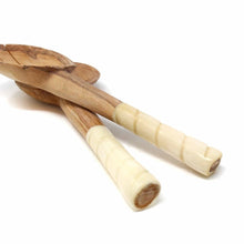 Load image into Gallery viewer, Olive Wood Salad Servers with Bone Handles, White with Etching Design
