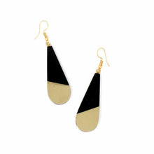 Load image into Gallery viewer, Brass &amp; Black Horn Bisected Teardrop Earrings
