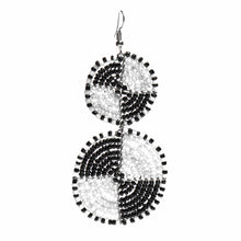 Load image into Gallery viewer, Maasai Bead Double Circle Dangle Earrings, White and Black
