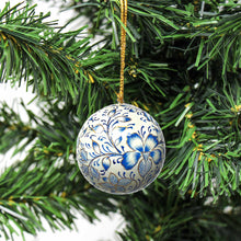 Load image into Gallery viewer, Handpainted Ornaments, Blue Floral - Pack of 3
