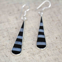 Load image into Gallery viewer, Taxco Silver Black Onyz &amp; Abalone Zebra Long Teardrop Earrings
