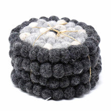 Load image into Gallery viewer, Hand Crafted Felt Ball Coasters from Nepal: 4-pack, Flower Black/Grey - Global Groove (T)
