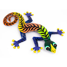 Load image into Gallery viewer, Colorful Gecko Haitian Steel Drum Wall Art, 13 inch Black Stipes
