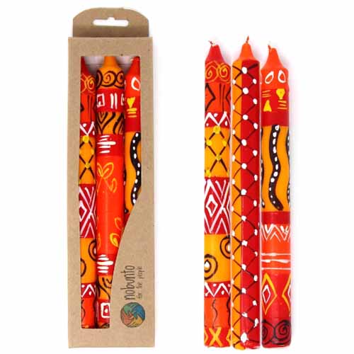 Set of Three Boxed Tall Hand-Painted Candles - Zahabu Design - Nobunto