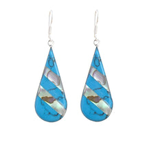 Load image into Gallery viewer, Abalone &amp; Turquoise Striped Teardrop Earrings
