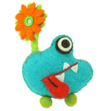 Load image into Gallery viewer, Hand Felted Blue Tooth Monster with Flower - Global Groove
