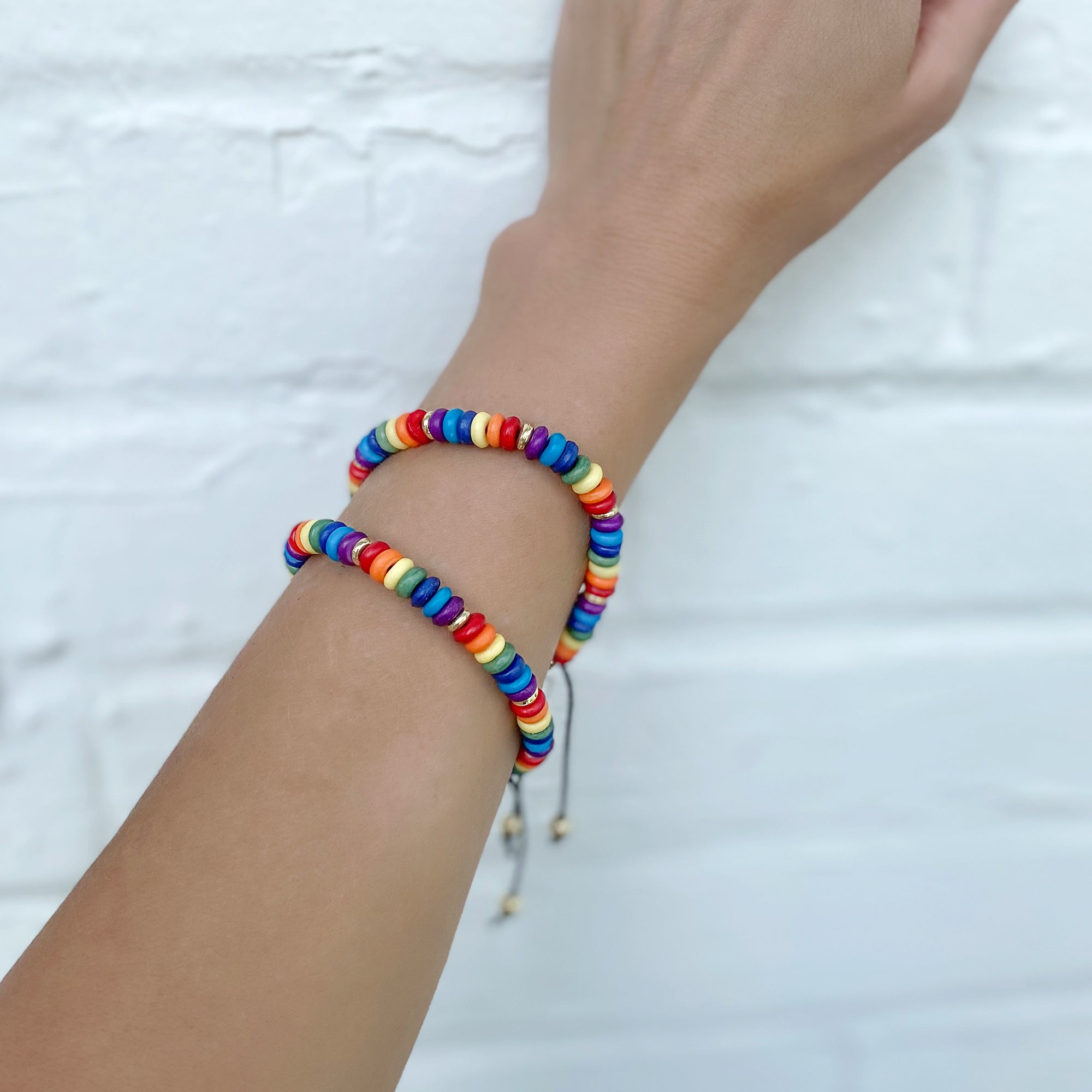 Rainbow Adjustable Bone Bead Bracelet Set