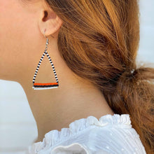 Load image into Gallery viewer, Maasai Bead Triangle Dangle Earrings, Black/White/Orange
