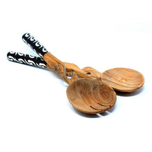 Load image into Gallery viewer, 11-Inch Olive Wood Salad Serving Set with Twisted Handles - Jedando Handicrafts
