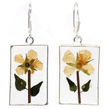 Load image into Gallery viewer, Pressed Yellow Flower Rectangle Dangle Earrings
