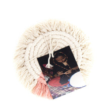 Load image into Gallery viewer, Macrame Coasters in Blush with fringe, Set of 4
