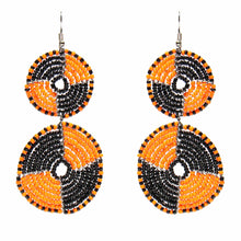 Load image into Gallery viewer, Maasai Bead Double Circle Dangle Earrings, Mango Orange and Black
