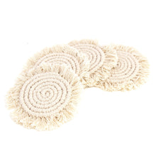 Load image into Gallery viewer, Macrame Coasters in Natural with fringe, Set of 4
