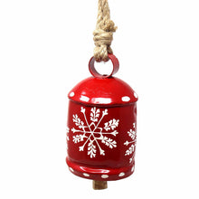 Load image into Gallery viewer, Recycled Rustic Red and White Snowflake Irong Hanging Bell
