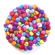Load image into Gallery viewer, Hand Crafted Felt Ball Trivets from Nepal: Round, Rainbow - Global Groove (T)
