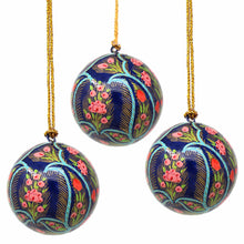 Load image into Gallery viewer, Handpainted Ornaments, Coral &amp; Blue Floral - Pack of 3
