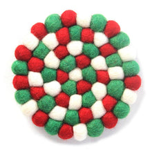 Load image into Gallery viewer, Hand Crafted Felt Ball Coasters from Nepal: 4-pack, White Christmas Multicolor - Global Groove (T)
