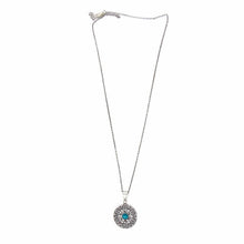 Load image into Gallery viewer, Jali Floral Turquoise Pendant Brass Necklace
