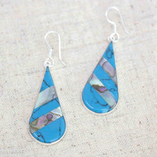Load image into Gallery viewer, Abalone &amp; Turquoise Striped Teardrop Earrings
