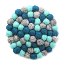 Load image into Gallery viewer, Hand Crafted Felt Ball Trivets from Nepal: Round Chakra, Light Blues - Global Groove (T)
