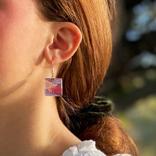 Load image into Gallery viewer, Square Glass Dangle Earrings, Zig Zag Purple &amp; Pink - Tili Glass
