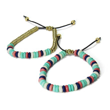 Load image into Gallery viewer, Adjustable Bone Bead Bracelet Set, Mint and Pink
