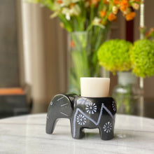 Load image into Gallery viewer, Elephant Soapstone Tea Light - Black Finish with Etch Design
