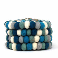 Load image into Gallery viewer, Ice Blue Felt Ball Coasters, Set of 4
