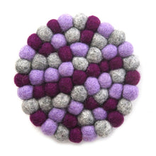 Load image into Gallery viewer, Hand Crafted Felt Ball Trivets from Nepal: Round Chakra, Purples - Global Groove (T)
