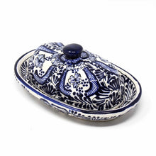 Load image into Gallery viewer, Handmade Pottery Butter Dish, Blue Flower - Encantada
