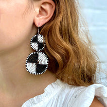 Load image into Gallery viewer, Maasai Bead Double Circle Dangle Earrings, White and Black
