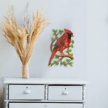 Load image into Gallery viewer, Cardinal on Branch, Painted Haitian Steel Drum Wall Art
