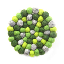 Load image into Gallery viewer, Hand Crafted Felt Ball Coasters from Nepal: 4-pack, Chakra Greens - Global Groove (T)
