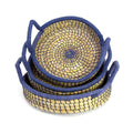 Nested Baskets in Natural with Blue Accents, Set of 3